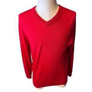 Turnbury Merino Wool Men's Long Sleeve Sweater Red V-Neck Medium Holiday